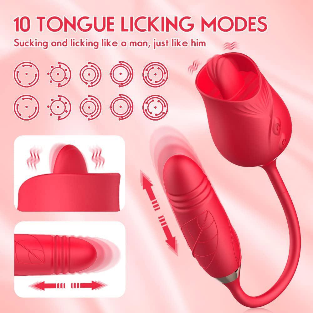 3-in-1 Licking Clit Rose Toy With Thrusting Egg Vibrator