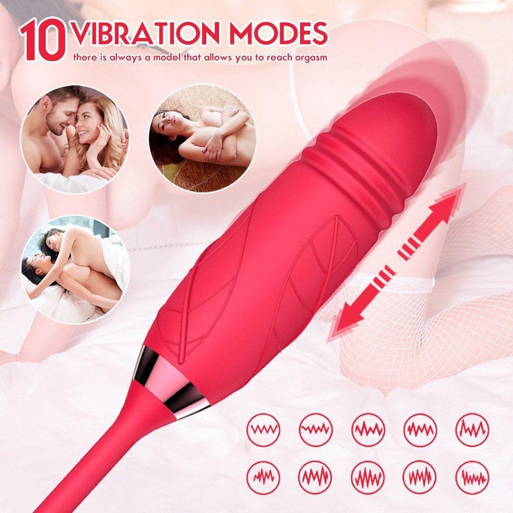 🔥🔥🔥3- in-1 Rose Vibrant Clit Sucker Sex Toy with Thrusting Vibrator - xinghaoya official store