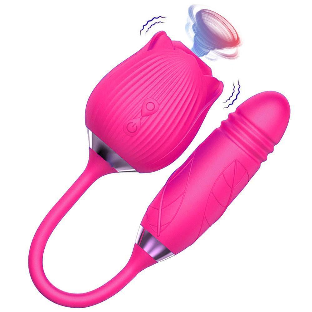 🔥🔥🔥3- in-1 Rose Vibrant Clit Sucker Sex Toy with Thrusting Vibrator - xinghaoya official store